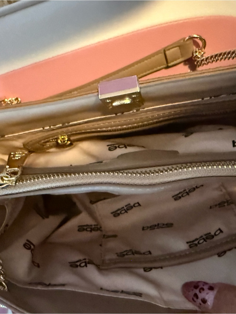 bebe Pink Crossbody with Gold Chain and Hardware